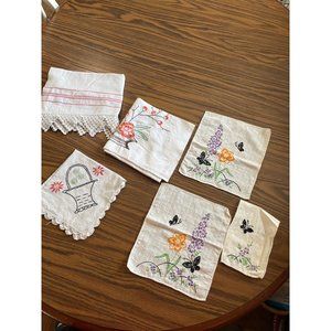 Tea towels and embroidered pieces vintage cottage core